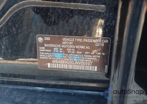 2018 BMW 330I из США, поврежденный, VIN WBA8B9G50JNV00597